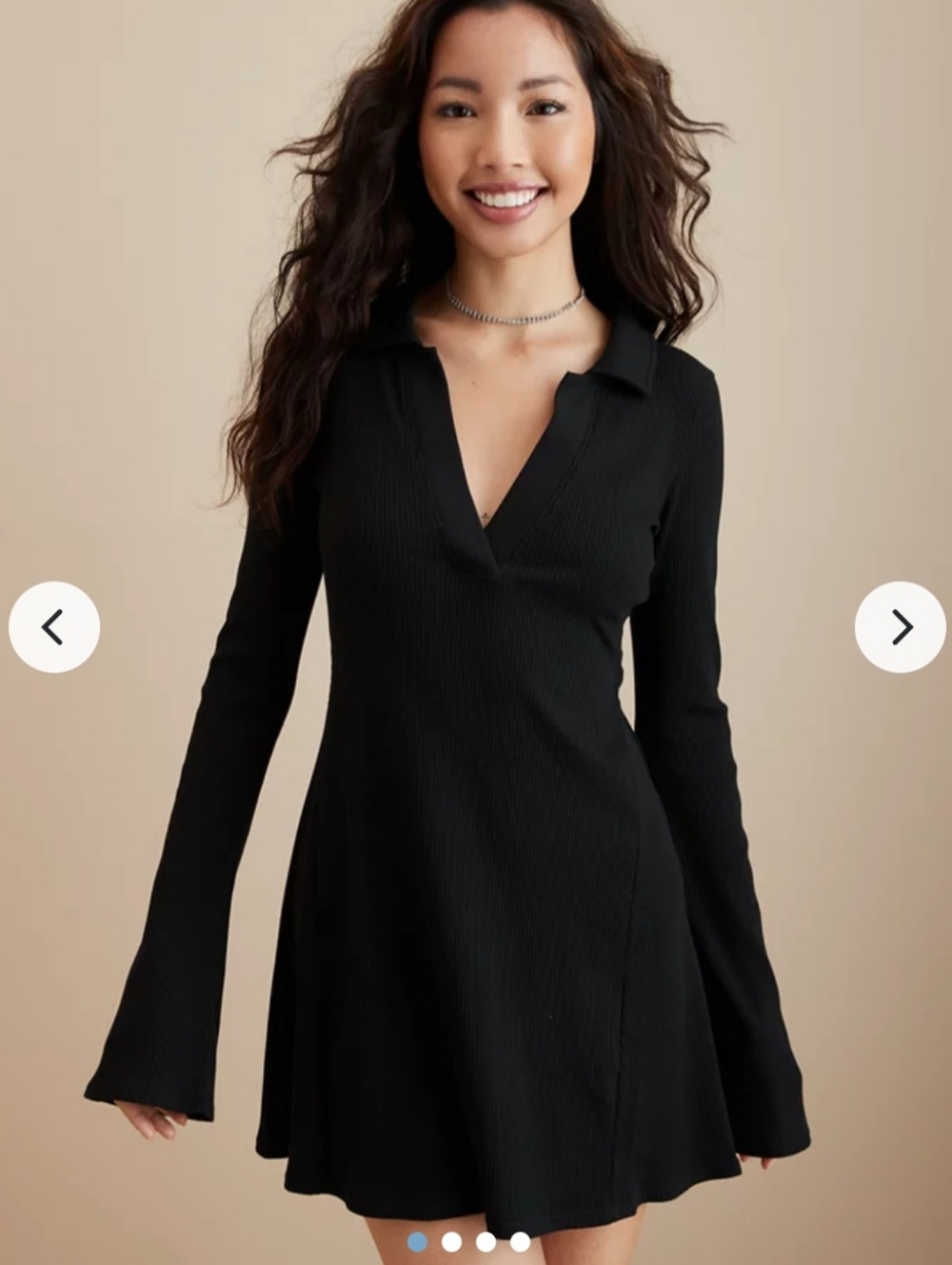 Womens Solid Black Long Sleeve Knit Dress‎ American Eagle Size P Small #JJ1379